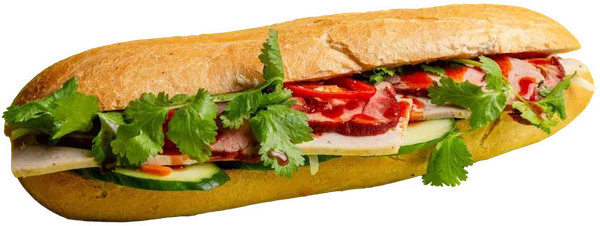 Bánh Mì Classic mit Char Siu, vietnamesischer Wurst und Gemüse