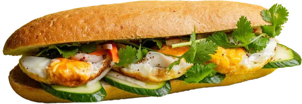 Bánh Mì Trung mit Spiegelei, eingelegtem Gemüse, Gurke und Koriander