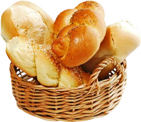 Brotkorb mit frischen Brötchen und Baguette