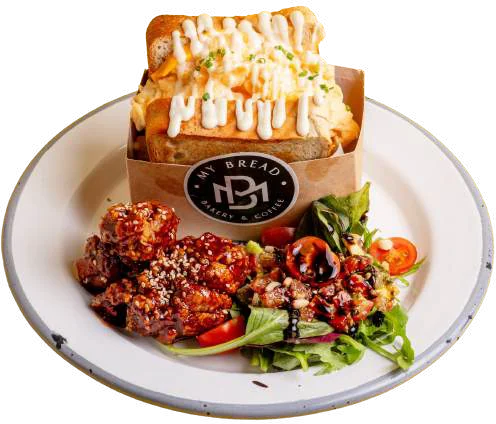 Eggdrop Sandwich Korea Style mit crispy fried Korean Chicken