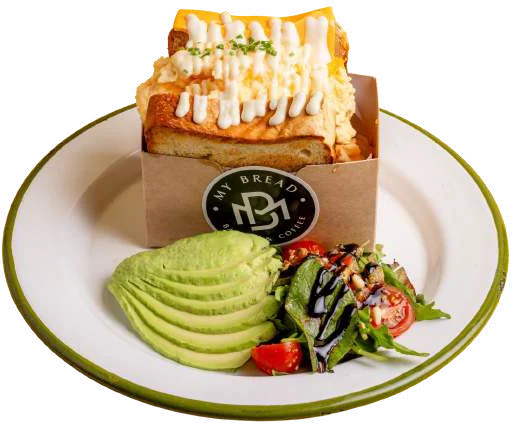 Eggdrop Sandwich Nature mit Rührei, Cheddar, Avocado und Salat